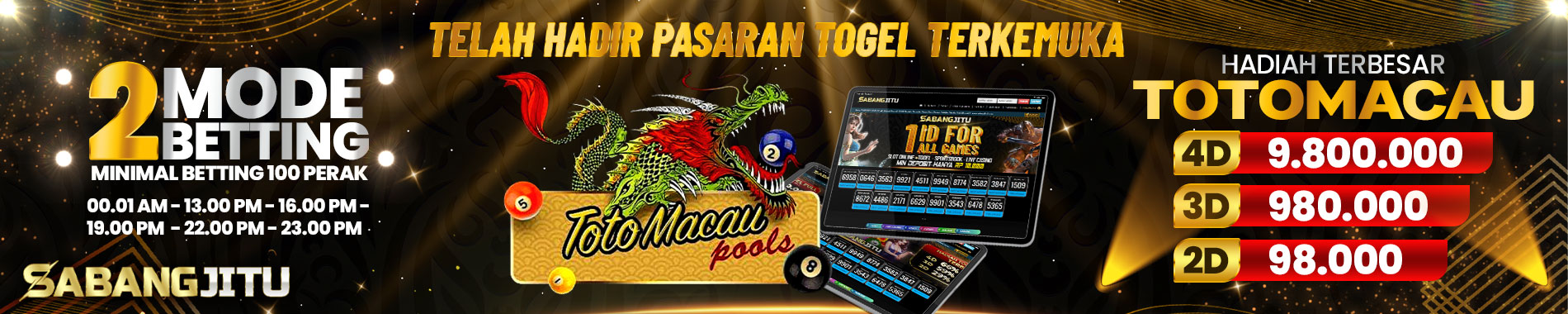 SABANGJITU - Toto Macau Dengan Hadiah Terbesar 4D : 9.800.00 - 3D : 980.000 - 2D : 98.000